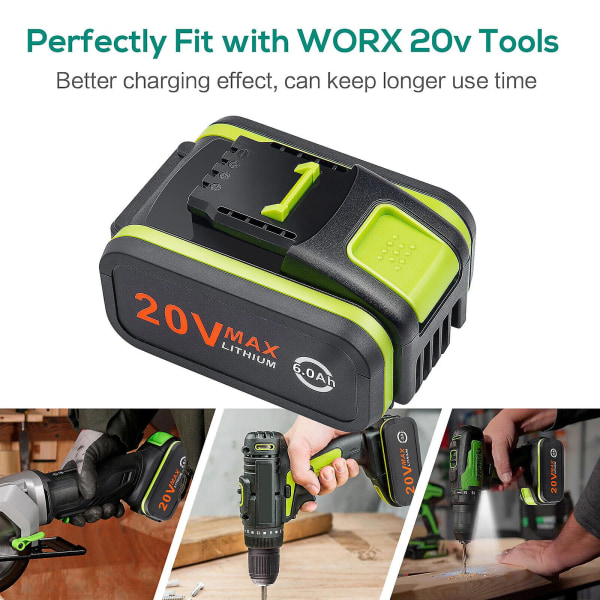 6.0ah Fr Worx 20v Li-ion Akku Wa3553 Wa3551.1 Wa3553.1,wa3572 Wx386 Elektroverktøy