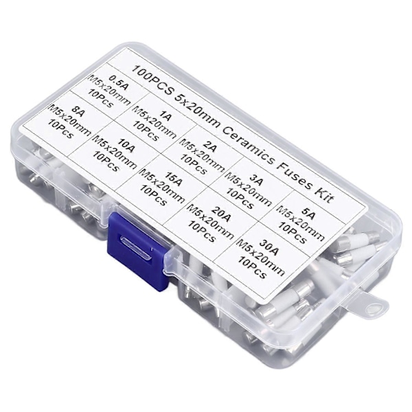 100 kpl putkisulakkeiden sarja 5x20mm Monitoiminen keraaminen putkisulakkeiden valikoima 250V 0.5A - 30A