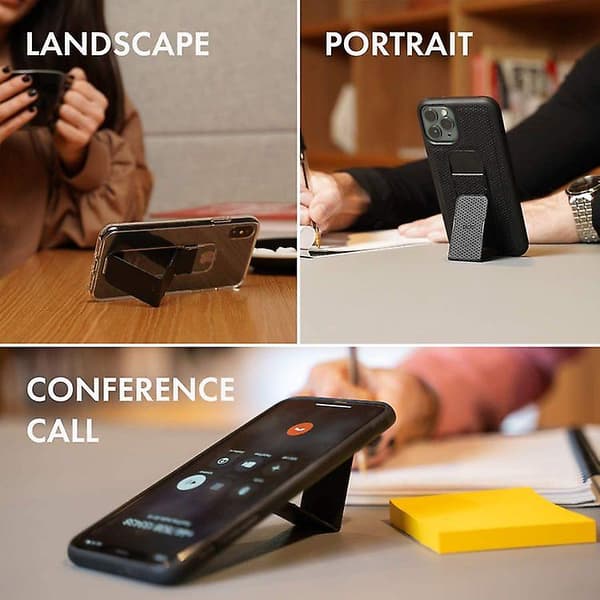 CLCKR Cover Case med Bracket Stand Grip til iPhone 12 / iPhone 12 Pro - Saffiano Sort