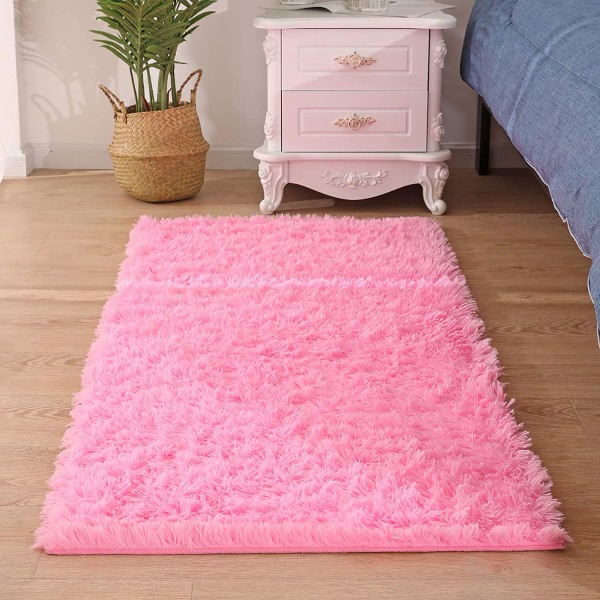 Pehmustettu matto paksu kasa pörröinen vaaleanpunainen matto luistamaton pehmo