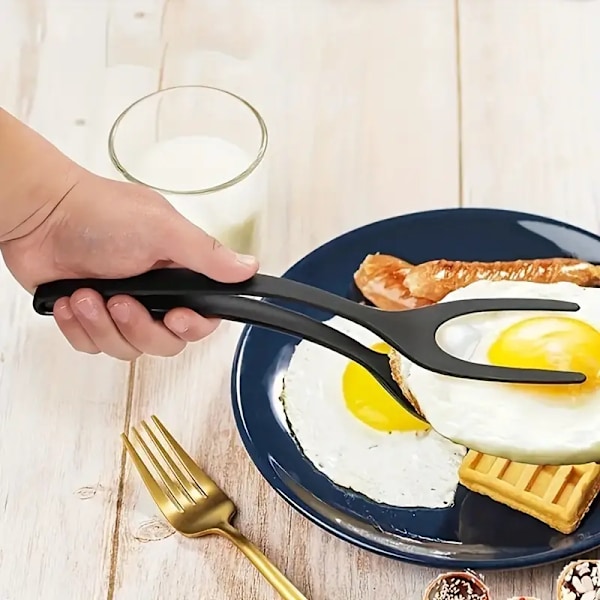 1 stk, 2 i 1 stekspadetang, nylon madlavningsredskaber, æggespatel, pandekagespatel, bageværktøj, køkkenudstyr  sort