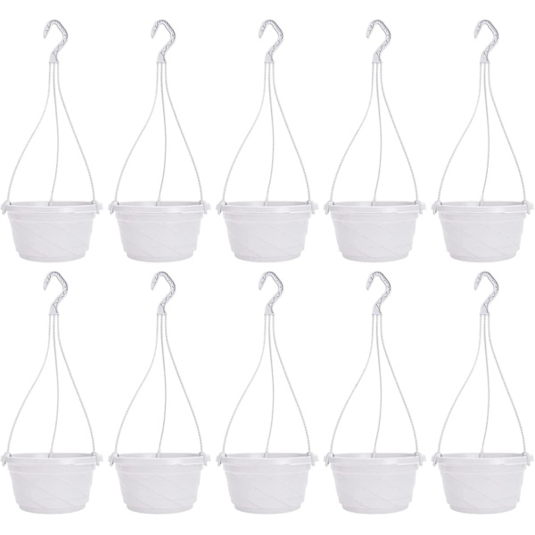 10-pack plast hängande självbevattnande trädgård blomkruka för utomhus inomhus växter vit