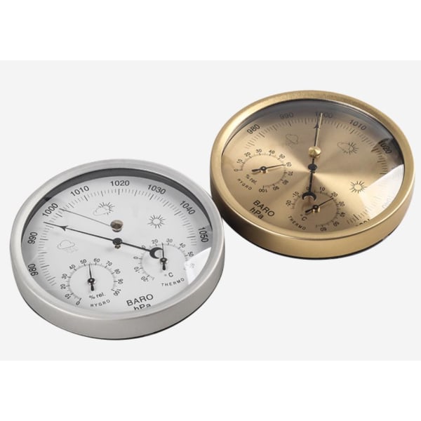 Barometer, Værstasjon med Barometer og Termometer - 132MM Sølv