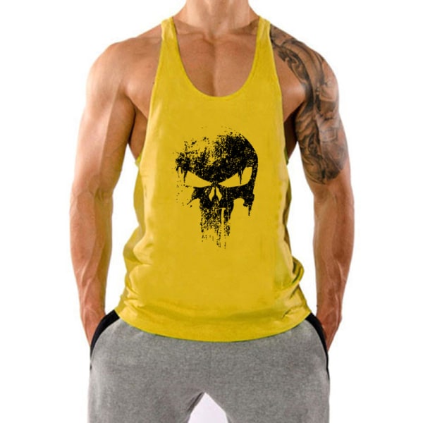 Herre Fitness Vest Gul--XL Størrelse Sports Workout Bodybuilding Ærmeløs T-Shirt Suspenders