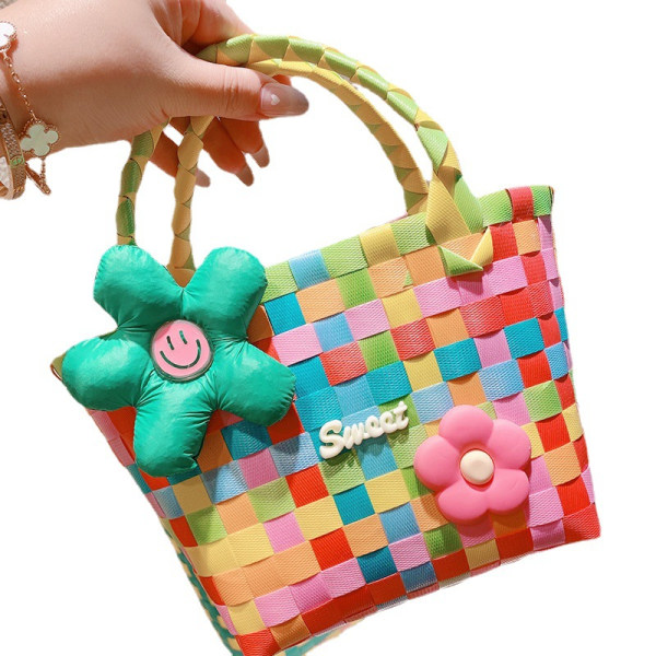 Woven Tote - Summer Iriscent Smiley Flowers