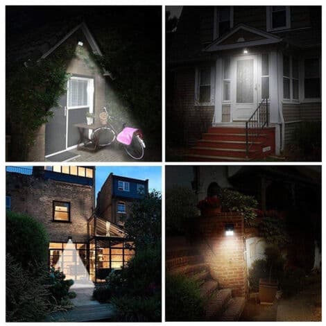Uppsättning med 4 LED-spotlights för utomhusbruk med solpanel och rörelsesensor, skymning