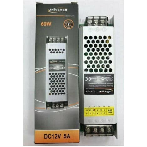 Stabilisert Slim DC 12V 5A 60W Transformator for LED-strips S-12V-60W