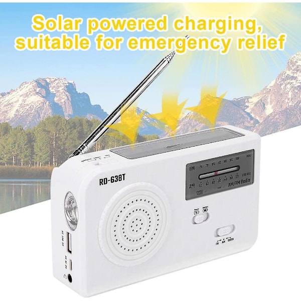 Solardriven nödradio, bärbar handvev nödradio med LED-ficklampa