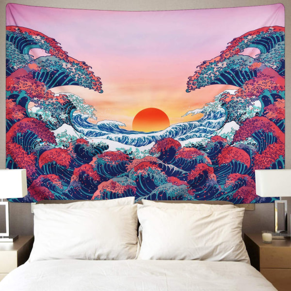 Wave kuvakudos auringonlasku maisema kuvakudos riippuva kangas sängyn taustakangas (70,9x78,7)