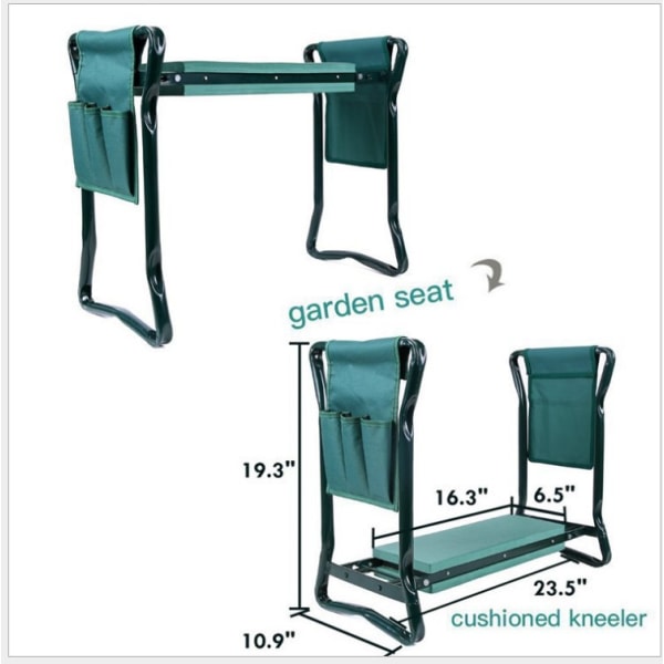 Hopfällbar trädgårdspall för sittande och knästående Trädgårdsknästol - 60 cm x 27 cm x 50 cm, grön, 1 st