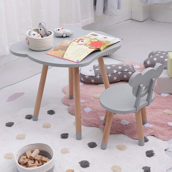 CTC Børne/Børn skrivebord og stolesæt, massivt træ arbejdsbord/spillebord (grå)