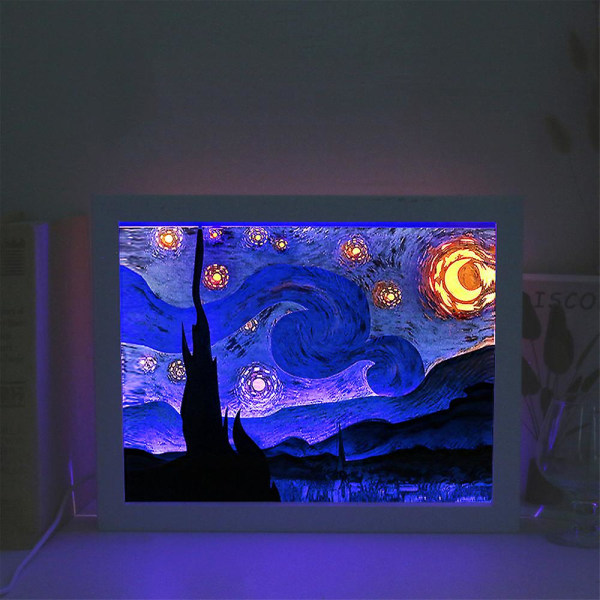 3d Van Gogh stjärnhimmel konst papper carving lampa, led papper-cut nattljus