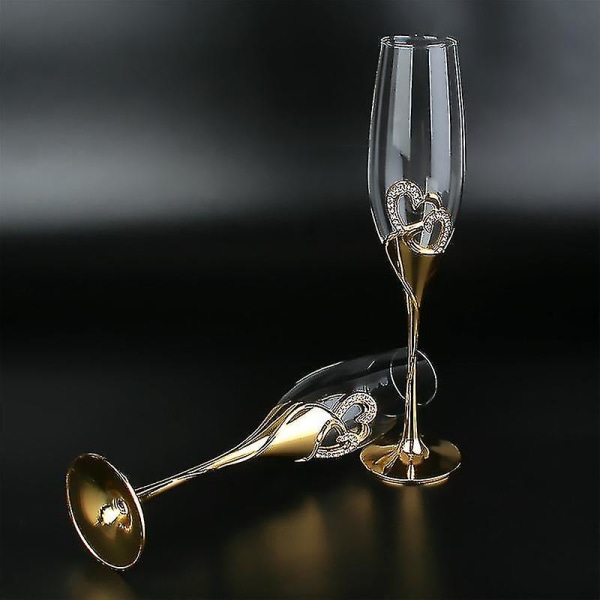 2st/ set Bröllop Kristall Champagneglas Guld Metall Stativ Flöjter Vinglas Bägare Festälskare Alla hjärtans dag presenter 200ml