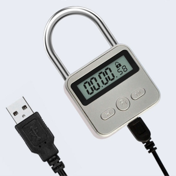 Metal Timer Lås LCD Display Multi-Funktion Elektronisk Tid 99 Timer Max Timing USB Genopladelig Timer Hængeslås - Sikkerhedsenhed