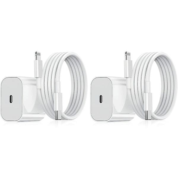 2-pakning - Lader for iPhone - Hurtiglader - Adapter + Kabel 20W Hvit 2-pakning iPhone