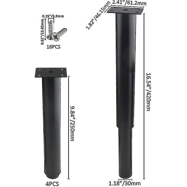 Sats med 4 justerbara möbelben i metall (25-42 cm, svart)