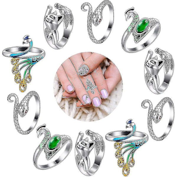 10 st justerbara stickningsöglor virkade ringar kattformade ormarformade öppna ringar garnstyrning metall stickningsfingerborgar justerbara flätade ringar virkade tillbehör