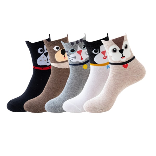 2023 5 paria naisten sukkia Söpöt sarjakuvat Eläinsukat Sneaker-sukat Lämpimät talvisukat bell dog cat