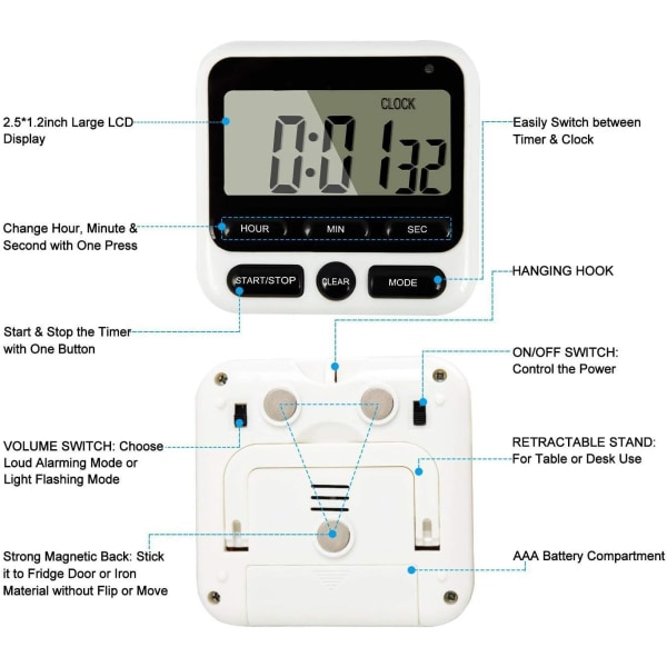 Kök timer lärande nedräkning, LCD digital svart