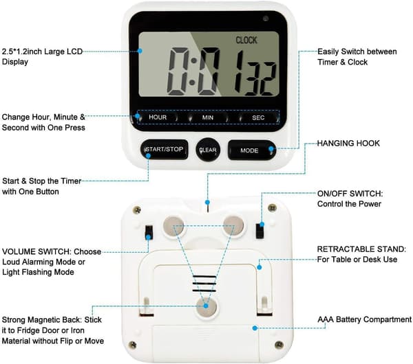 Køkken timer lærings nedtælling, LCD digital sort