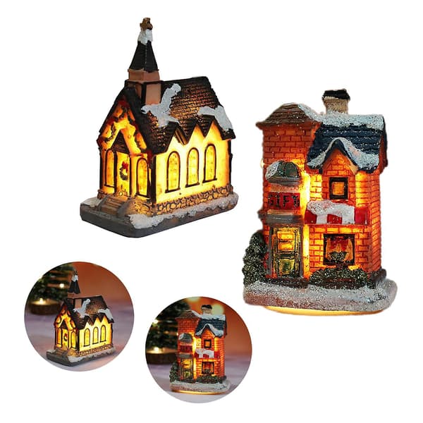 2x Lysende Julepynt LED Miniature Hus Landsby