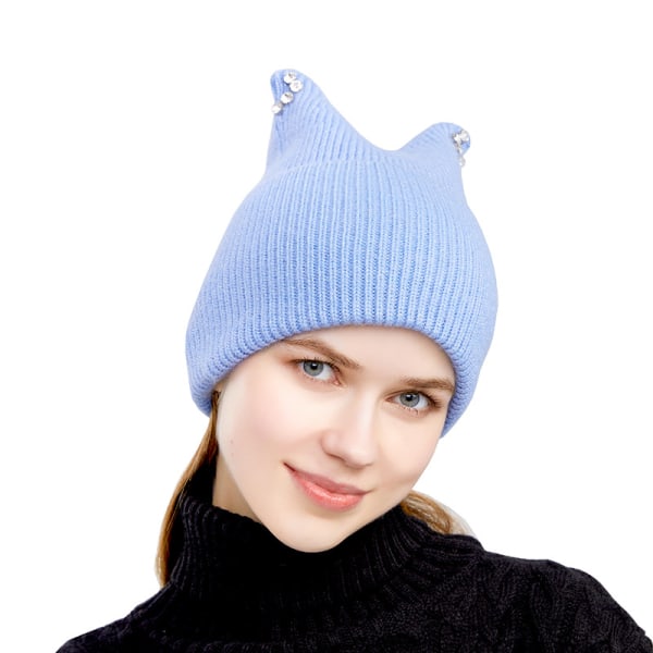 Ulkokäyttöön kylmänkestävä ja lämmin yksivärinen neulottu hattu, sininen