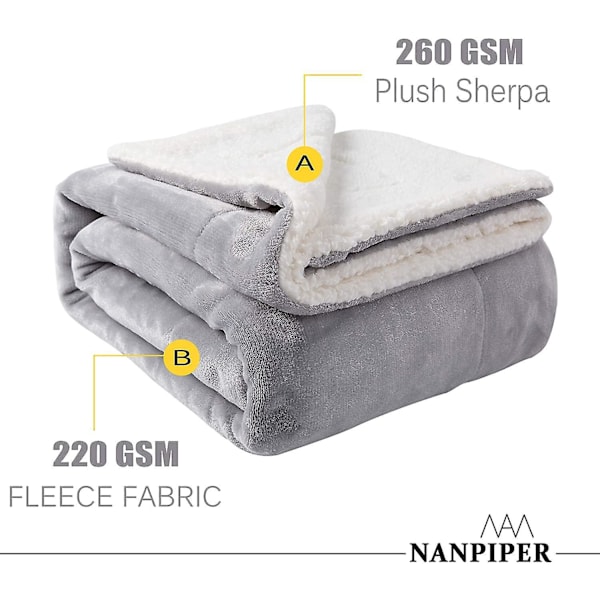 2024, Sherpa Tæppe Varme Tæpper Til Vinter Super Blødt Fuzzy Flannel Fleece/uldlignende Vendbar Fløjlsplys Sofa Tæppe Letvægts (Lysegrå Th