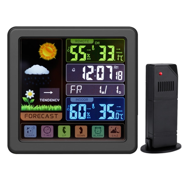Trådlös väderstation, hygrometertermometer med utomhussensor, väckarklocka (svart)