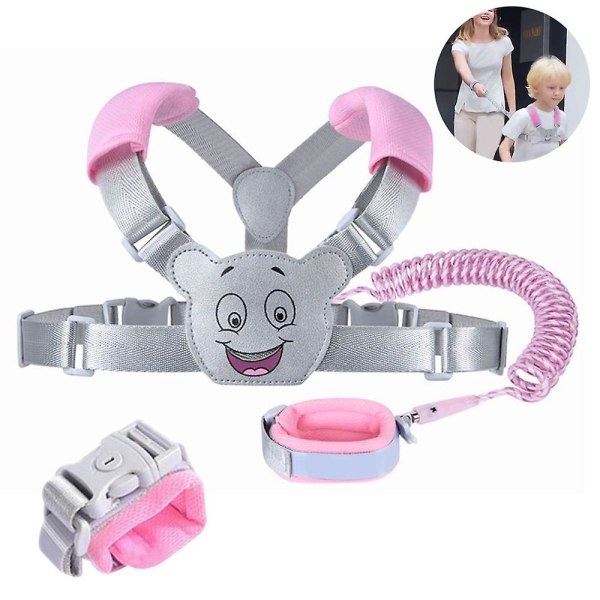 Anti-tapt trekktau-armbånd for barn, to-i-ett anti-tapt belte (2,5 m rosa)