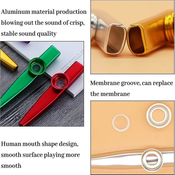 Timubike Kazoos Instrument, 6 stk. Kazoos Metal Kazoo Sæt Til Børn, Med 30 Kazoo Membraner