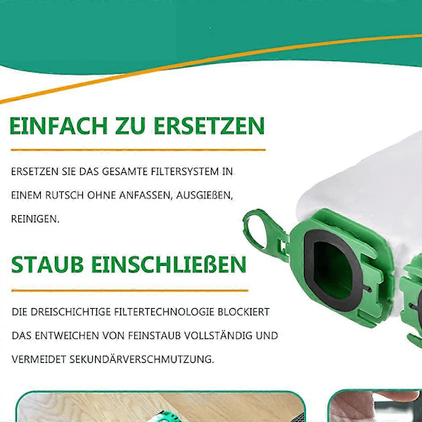 12 støvsugerposer & 3 HEPA-filtre for Vorwerk Kobold VB100 batteridrevet støvsuger