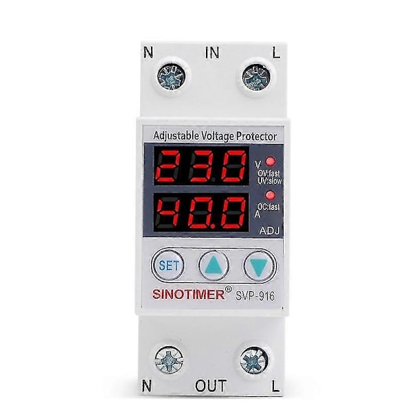 SVP-916 40A Overspændingsbeskyttelse Begrænsningsstrøm Dobbelt Display Spændingsbeskytter 110V Automatisk Spændingsrelæ