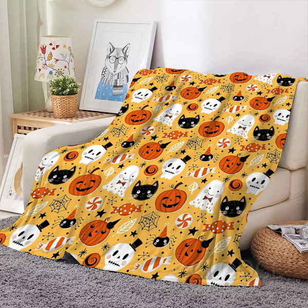 Halloween filt - Flanellfilt 3D-mönster Trick or Treat Pumpa Spöke 50\"x60\" - För fest Soffa Säng Vardagsrum Stil 7
