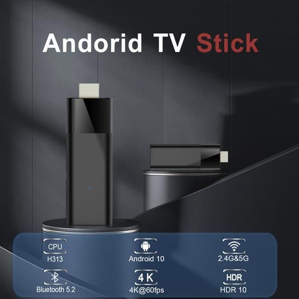 Android TV-stick 4K Android 10.0 - 4K Ultra HD - Dual-band Wi-Fi - BT 5.2 - Röstfjärrkontroll - 2 GB RAM