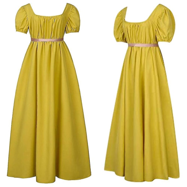 Kvinder Regency Dress Bridgerton Dance Party Vintage Victorian Ball Costume Yellow S