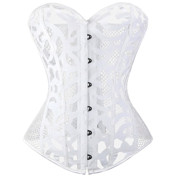 Mesh korsetoverdele til kvinder snørebånd Busiter Lingeri Satin Overbust Shapewear Outfit til julekostume Halloween fest White M