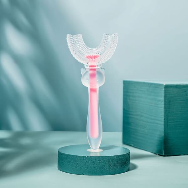 Rosa U-formad barntandborste