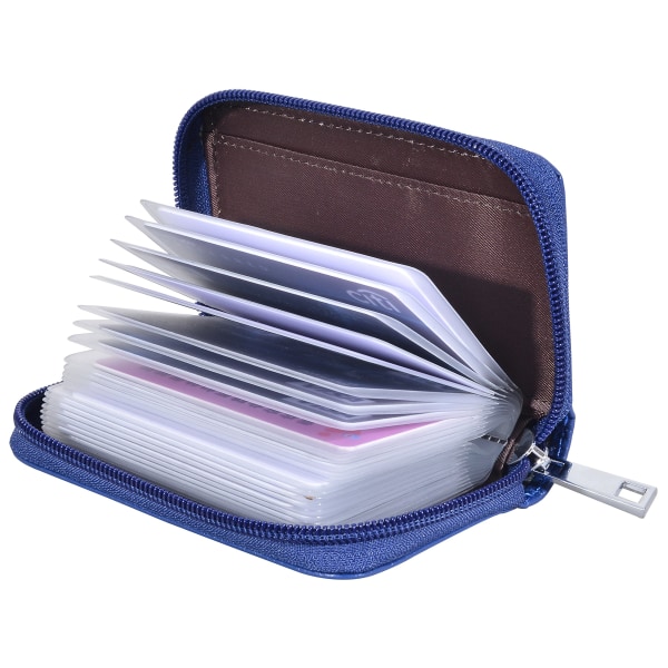 Kredittkortholder i skinn med glidelåslommebok med 26 kortspor, Organ Zip Card Organizer (blå, 4,5"x3")