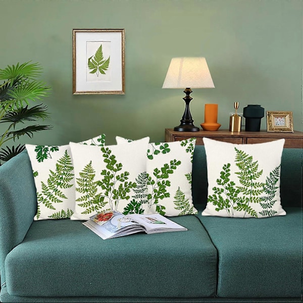 Kuddöverdrag 45 x 45 cm Gröna Botaniska Blad Dekorativa Prydnadskuddfodral Polyester Linne Kuddfodral för Soffa Trädgård Utomhus Dekor Set om 4