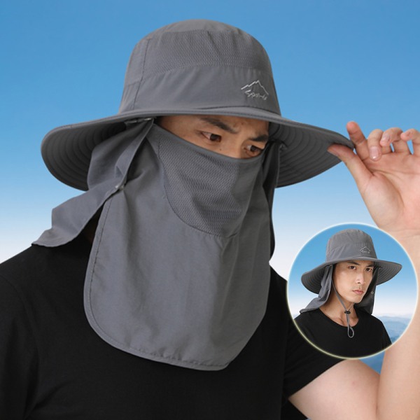 Kalastushattu UV Cap Summer Bucket -hattu irrotettavalla kasvojen kaulan cover Tummanharmaa