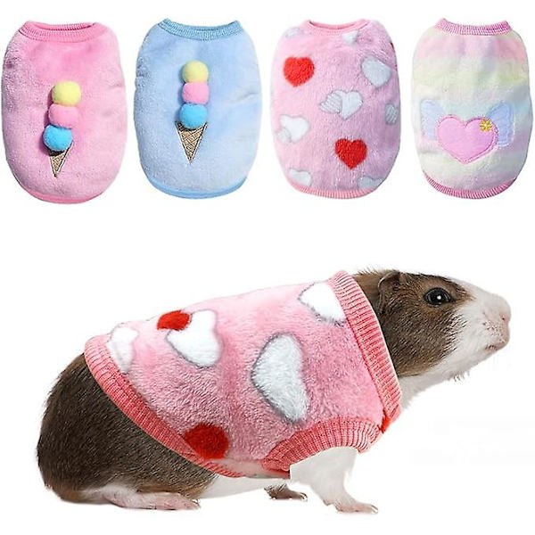 4 stycken kaninkläder för kaniner - Smådjur Marsvin Varma Västar Kläder Kostym Mjuk T-shirt för Kattunge Iller Chihuahua Valp Mini Hund och Små