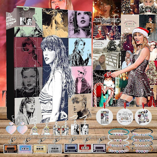 Taylor Swift Julekalender med Nedtelling - 24 Stykker Gave, Julepynt i Akryl og Armbåndsoverraskelse, Julefavoritter