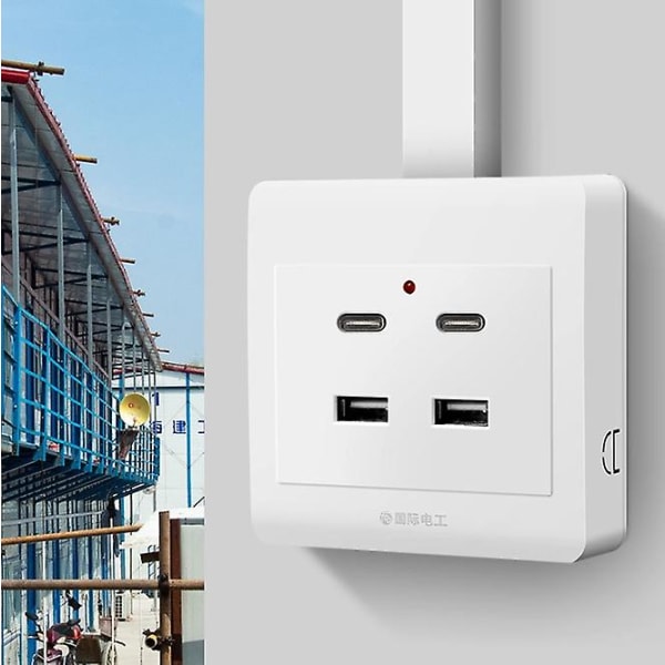 86 type 220V byggeplass sovesal skjult 18W hurtigladekontaktpanel med doble USB-porter TYPE C intelligent hurtigladekontakt