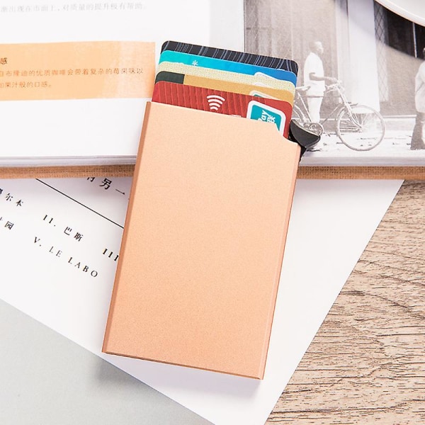 Korthållare i aluminiumlegering visitkortslåda metallkortlåda automatisk pop-up kreditkortslåda Gold