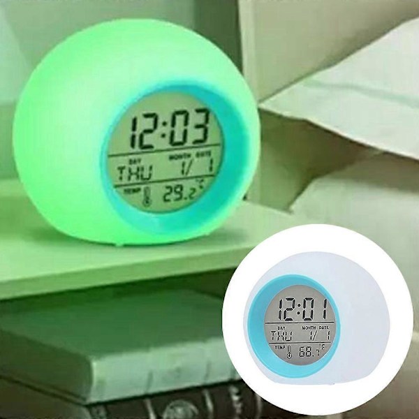 Väckarklocka med färgskiftande ljus för barn, LED-display med snooze &amp; touchkontroller, temperaturvisning, 7 färgers nattlampa, perfekt för pojkar och flickor