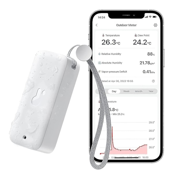 Switchbot Ip65 inomhus- och utomhus hygrometer termometer trådlös, 394ft Bluetooth-räckvidd, kylskåpstermometer, daggpunkt/vpd/absolut fuktighetssensor,