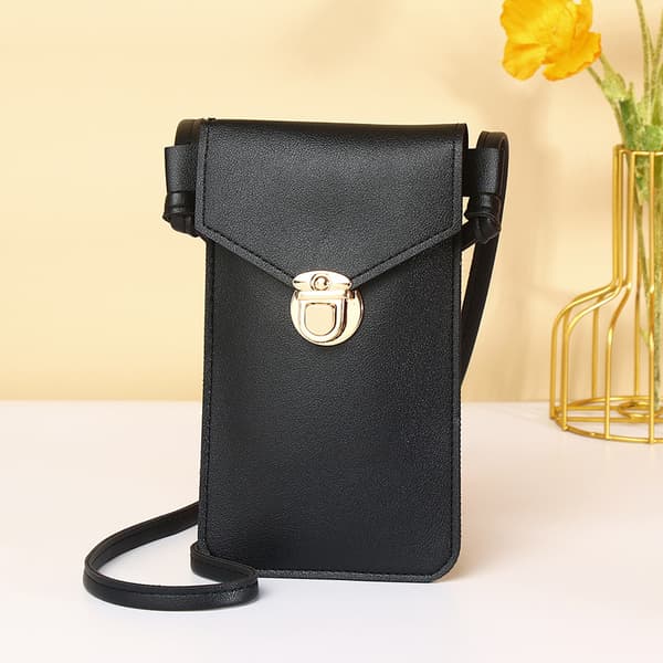 PU Leather Mobile Phone Bag with Touch Screen Window Black