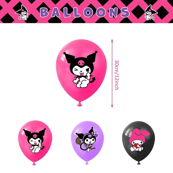 Kuromi-tema Tillykke med fødselsdagen Festforsyninger Bannerballoner Kit Kage Cupcake Toppers dekorationssæt