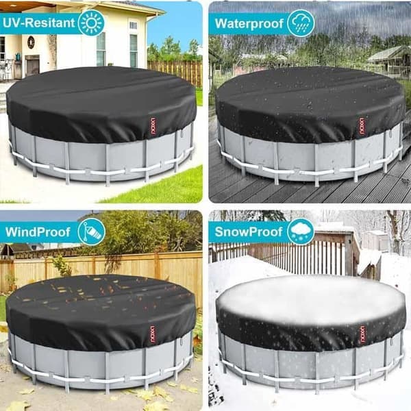 3,7 m poolskydd - silvermålat 210d-material - dragsko - svart
