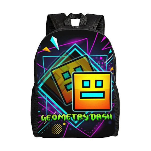 i1176 Geometry Dash Ryggsäckar Casual Daypacks Student Book Bag Tryck Satchel Rucksack Lätt Skolväska